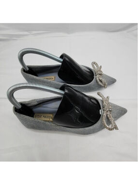 Steve Madden Shoes Womens 7 Gray Denim Elina Flats Rhinestone Bow Pointed Toe